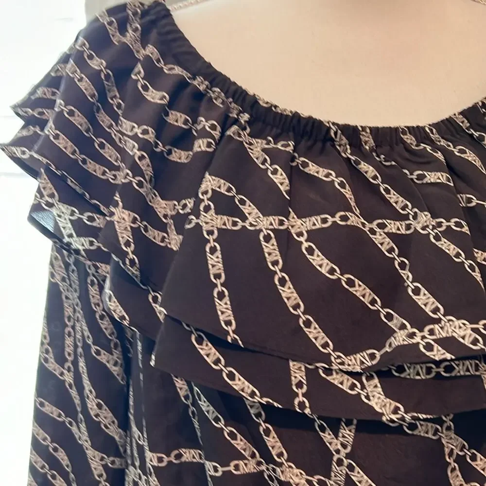 MICHAEL‎ Michael Kors Printed Pebble Crepe Off-the-Shoulder L/S Bias Cut Top M